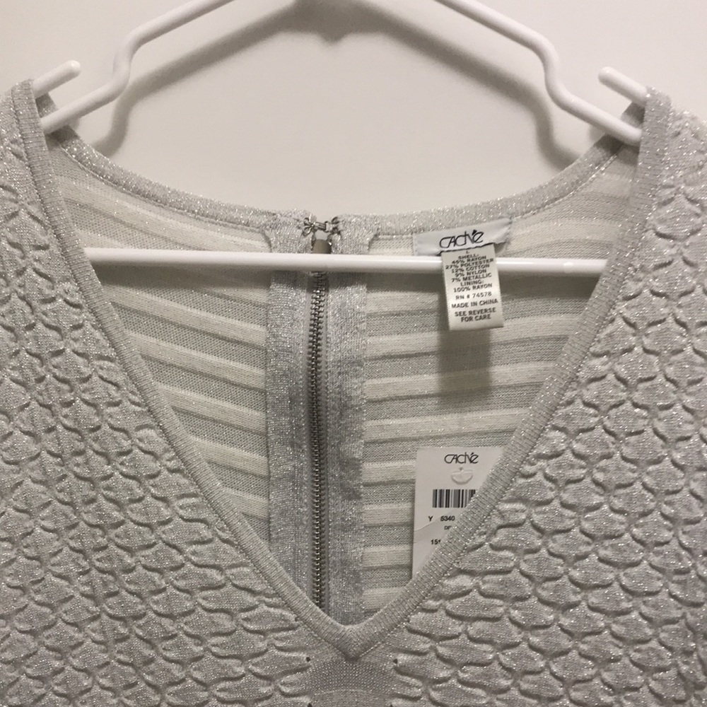 Cache Silver Sparkly Midi Sweater Dress Size L NWT - Picture 6 of 9